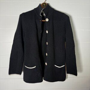 Maria Di Ripabianca Cashmere Button Down Cardigan Black with White Trim Sz 8